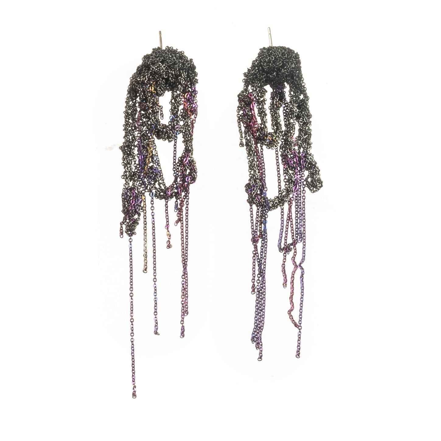 Hairy Drip Earrings in Charcol + Iris