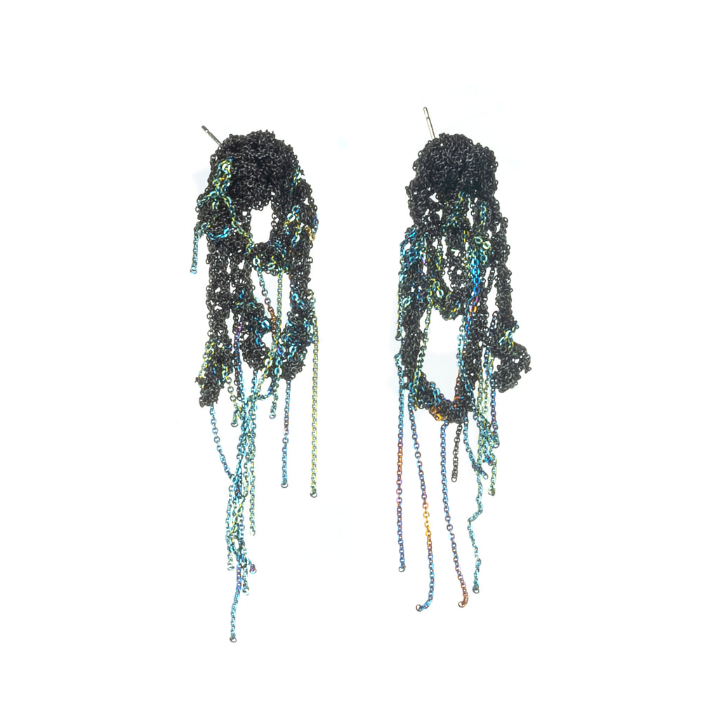 Hairy Drip Earrings in Charcoal + Army