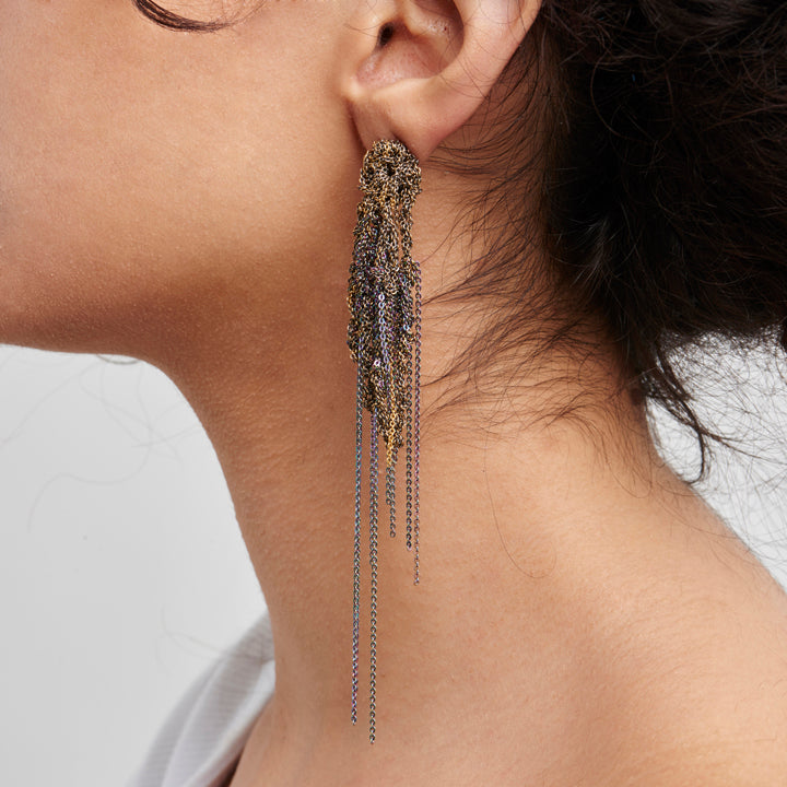 Hairy Drip Earrings in Charcoal + Army