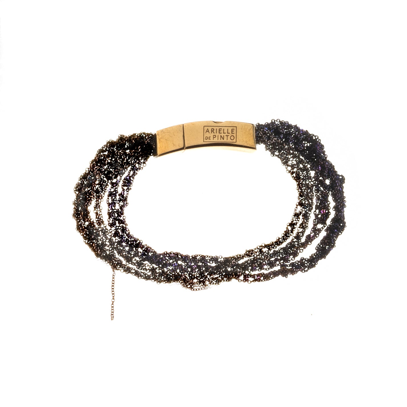 Multi Tress Mini in Chocolate and Iris with Brass Push Clasp