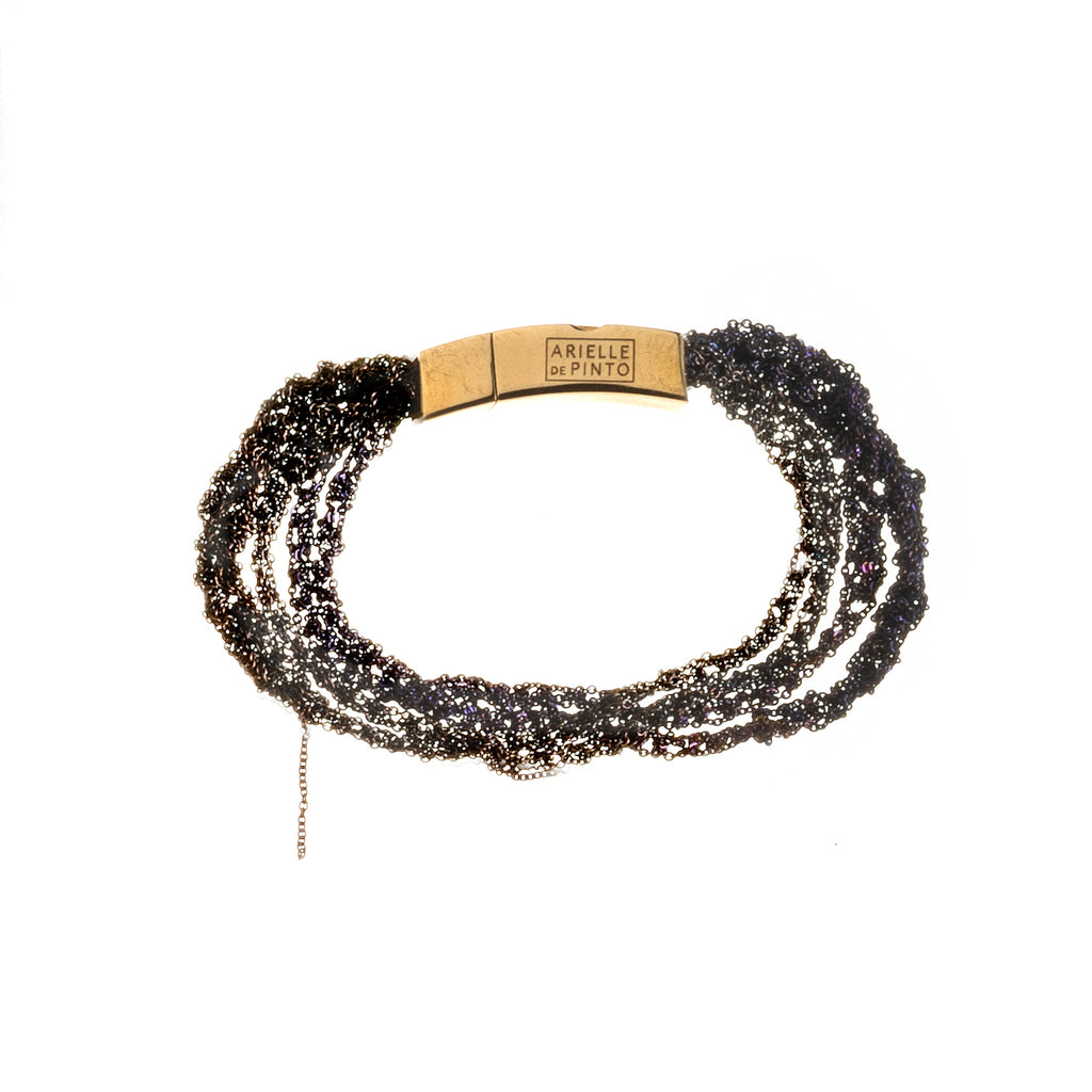 Multi Tress Mini in Chocolate and Iris with Brass Push Clasp