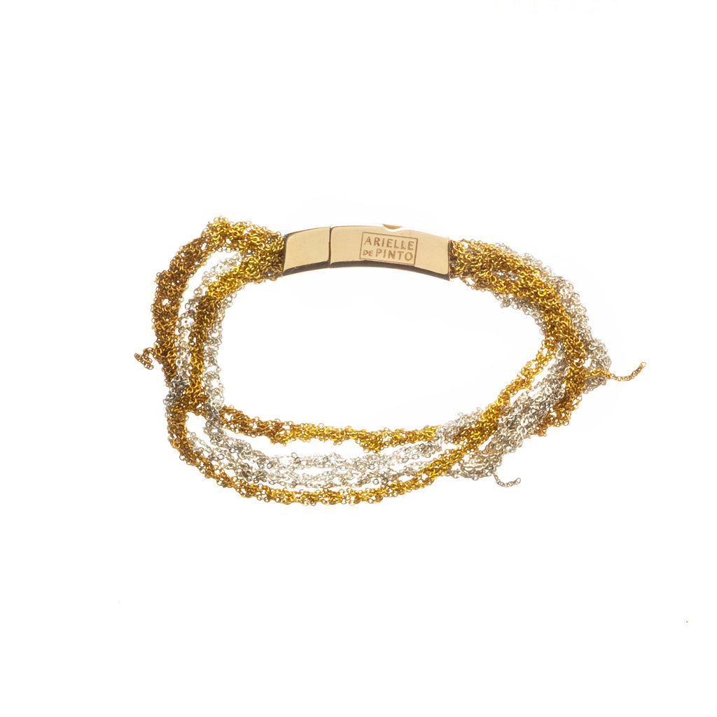 Multi Tress Mini in  Gold and Silver with Brass Push Clasp