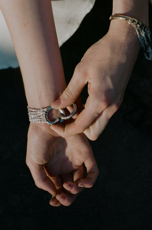 Multi Tress Bracelet with Ring Clasp in Rose Gold
