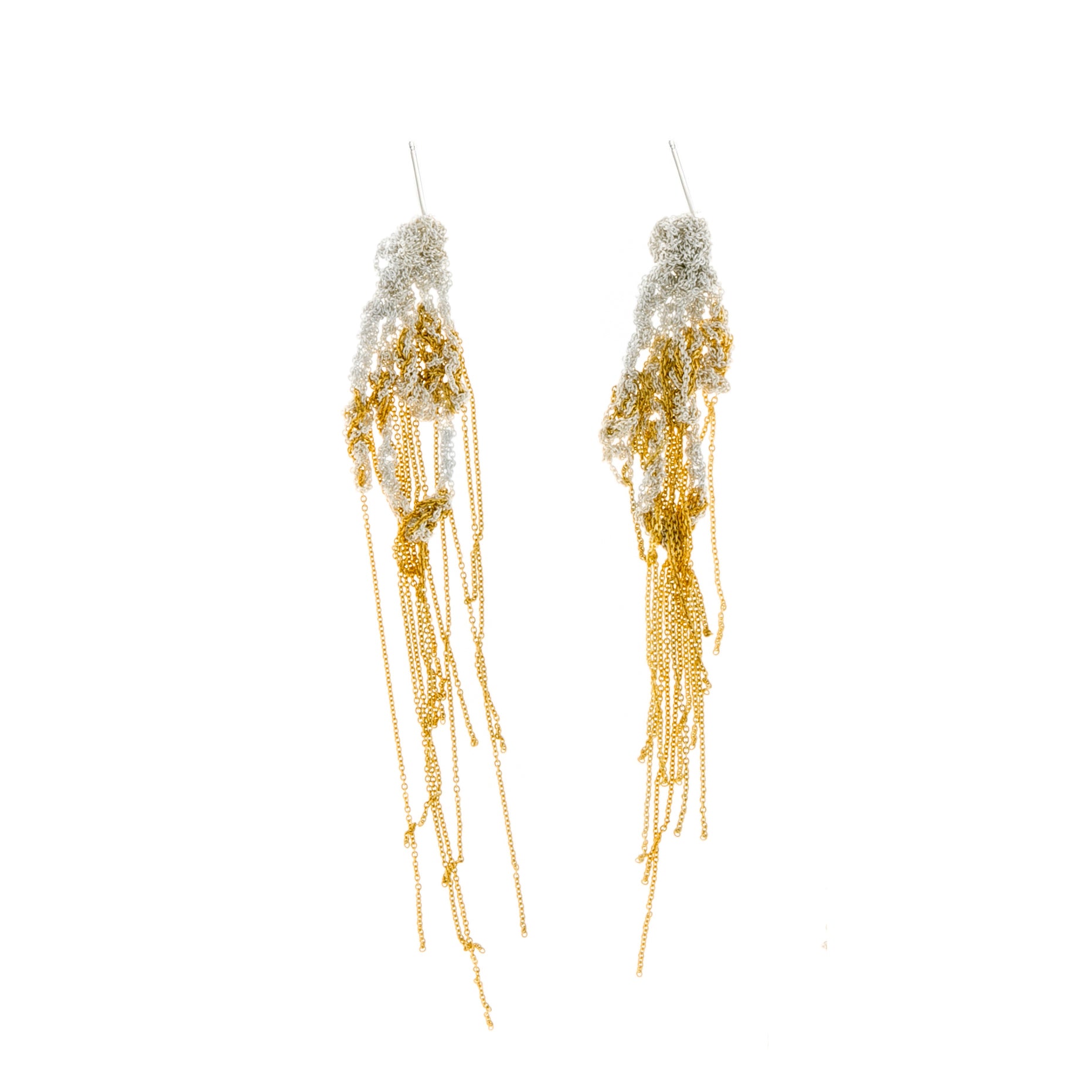 Hairy Drip Earrings in Silver + Gold