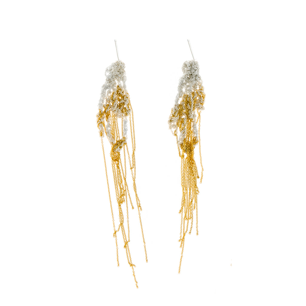 Hairy Drip Earrings in Silver + Gold