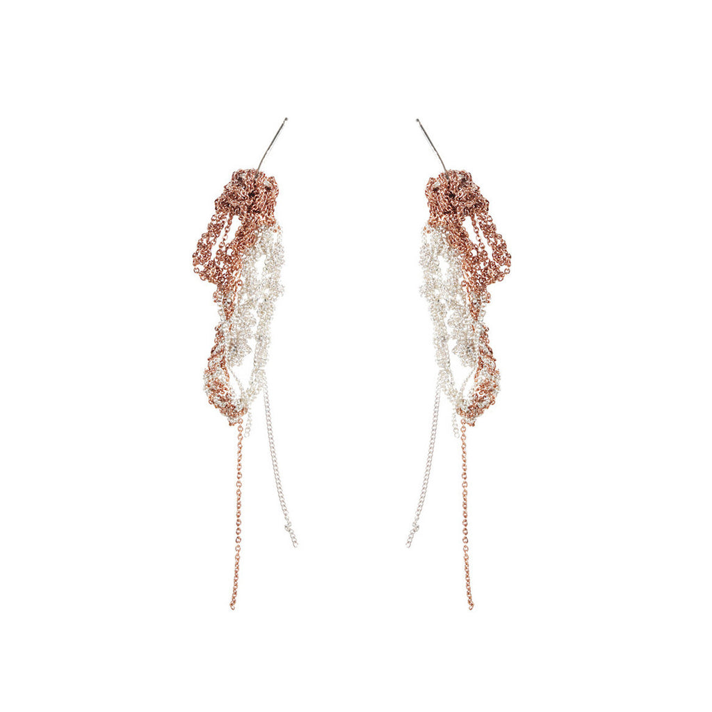 2-Tone Drip Earrings in Silver + Rose Gold