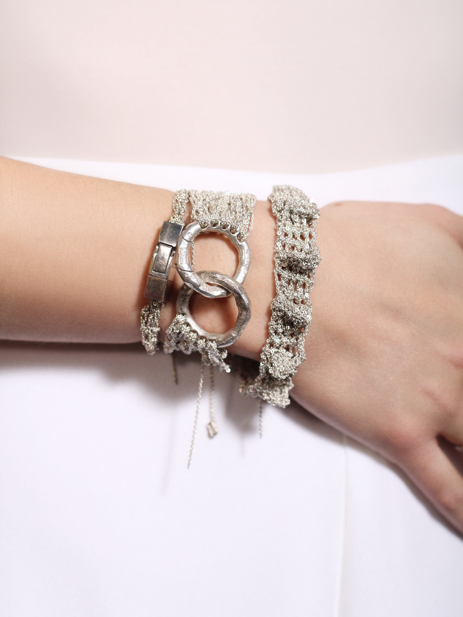 Multi Tress Bracelet with Ring Clasp in Rose Gold