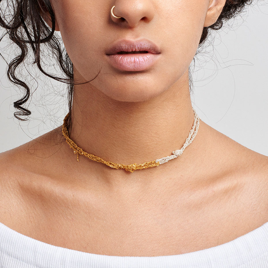 Siamese Choker in Gold + Silver