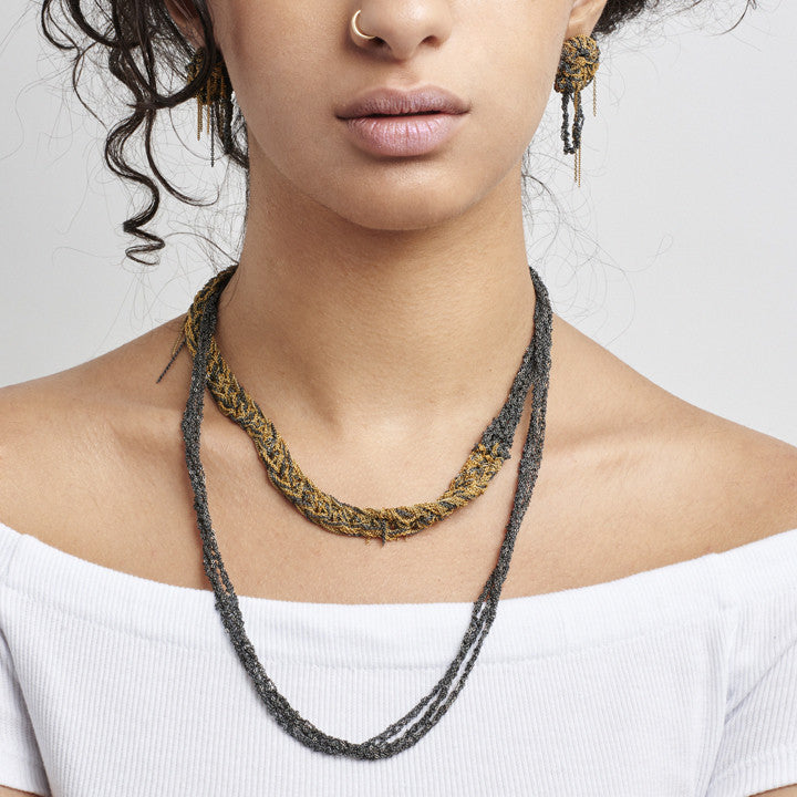 Baroque Slim Necklace in Midnight + Gold + Haze