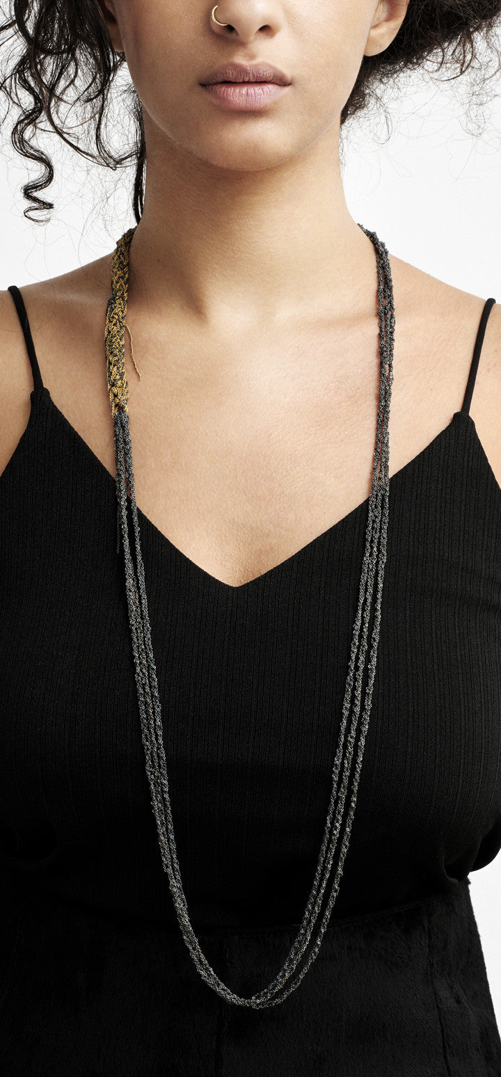Baroque Slim Necklace in Midnight + Gold + Haze
