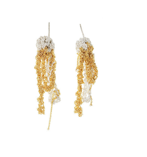 2-Tone Drip Earrings in Silver + Gold