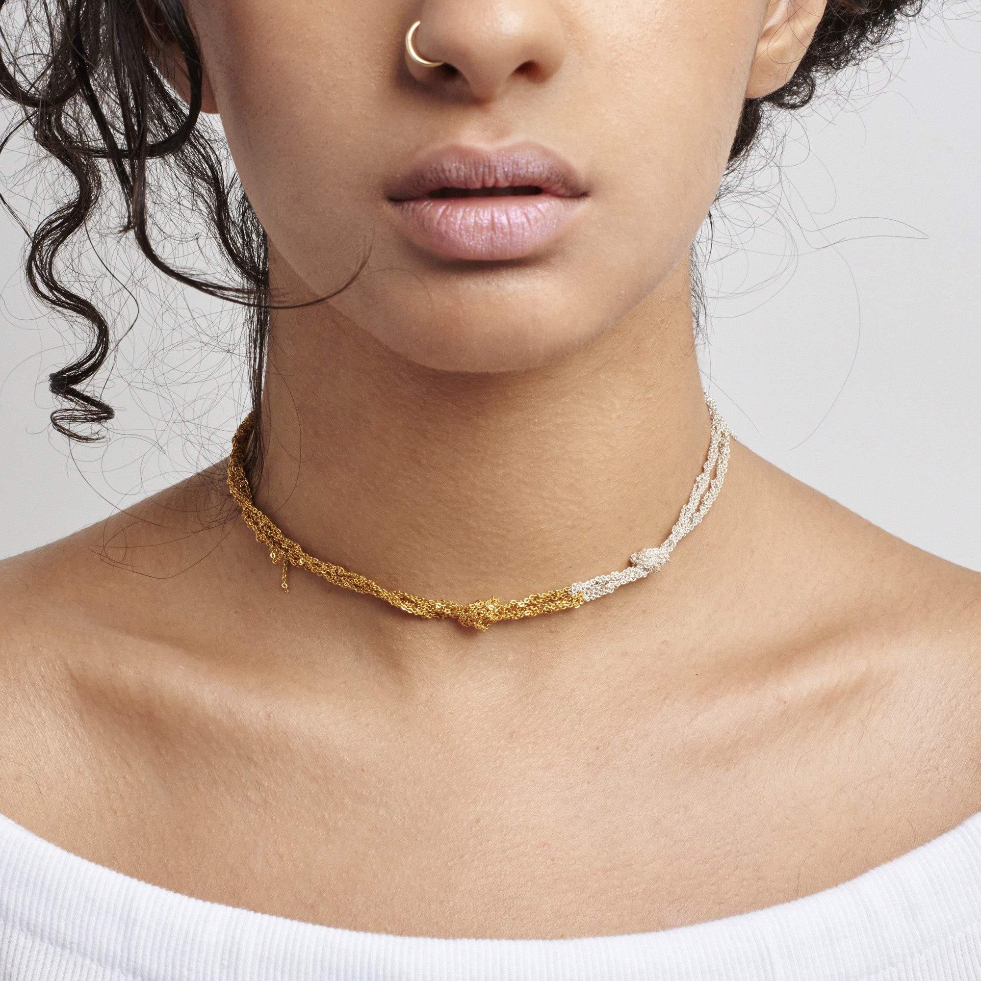 Siamese Choker in Silver + Rose Gold